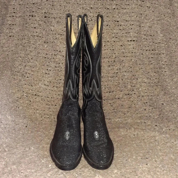 NOCONA-Classic Black Leather & Exotic Sting Ray Cowboy Boots-Sz 5C Nocona=6 Wome - Picture 3 of 9